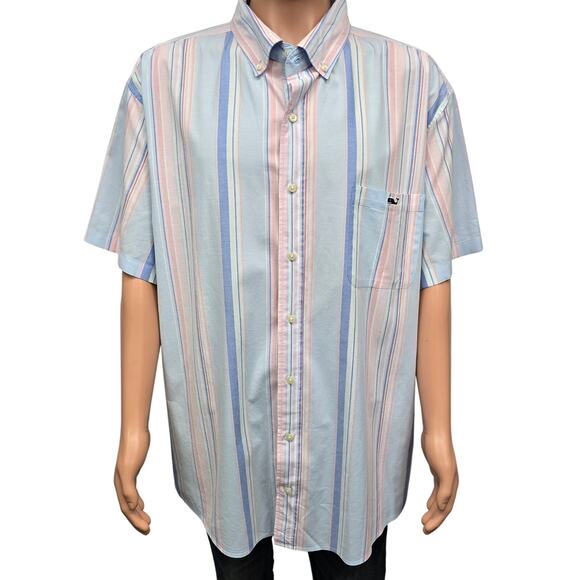 Vineyard Vines Stretch Cotton Short-Sleeve Awning Stripe Shirt S/S Men Big 2XB - Picture 4 of 15